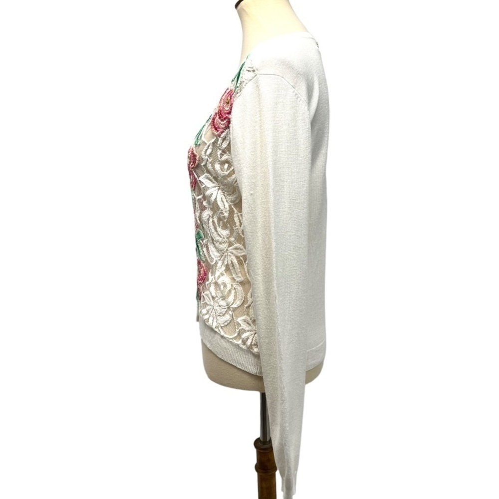 Agua Bendita White Embroidered Floral Lace Button Front Cardigan Sweater Large - Picture 5 of 14